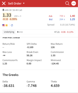 Barrick Option Confirmation Screen