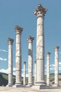 Vertical Marble pillars.