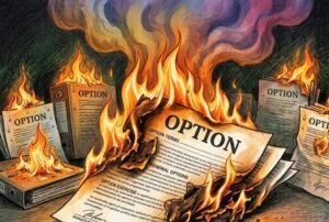 Options Fire. stacks of paper on fire